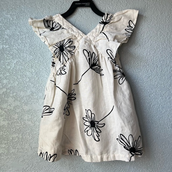 Zara Cotten/Linen Blend Kids Dress with Black Floral Size 18-24M - Picture 5 of 5